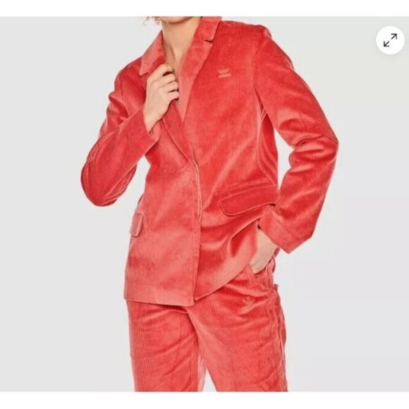 Adidas Corduroy Boyfriend Blazer Small Coral Womens Jacket Logo Oversized NWOT - Picture 3 of 16